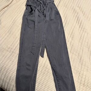 Gray High-Waisted Paperbag Pants